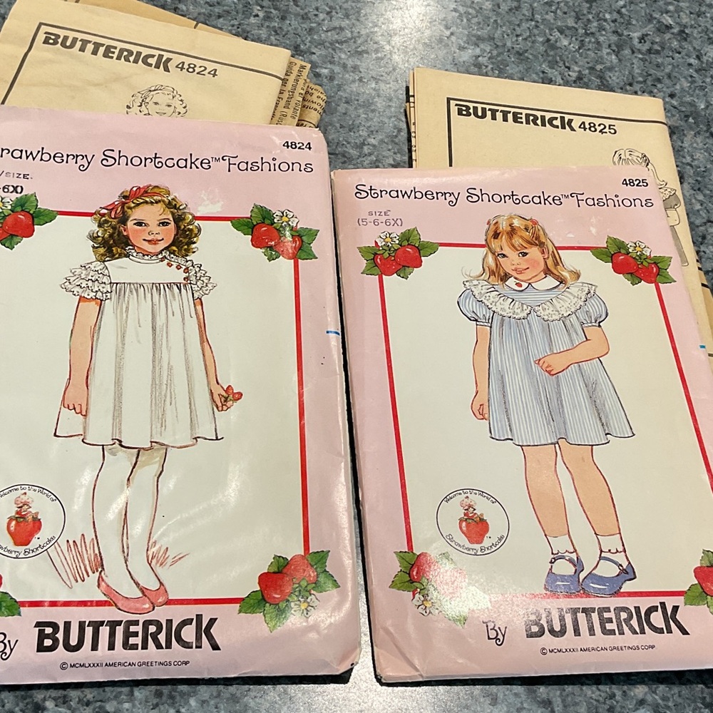 ❤️ 2 Butterick Strawberry Shortcake girls dress patterns. 1982